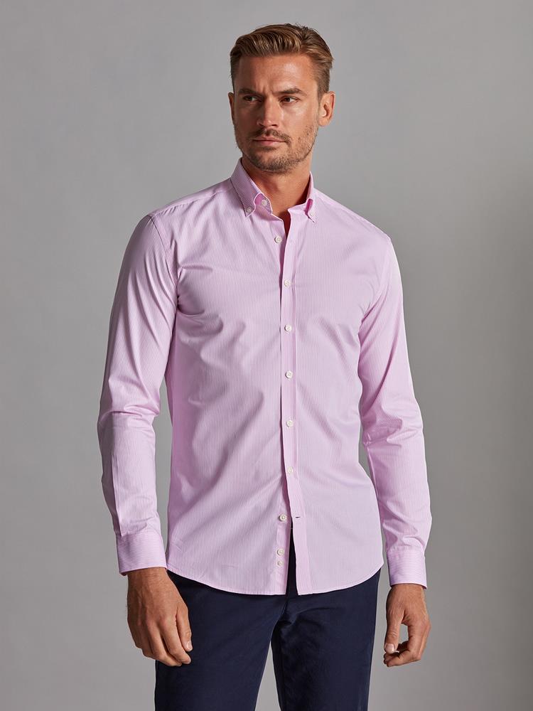 Menthon pink striped slim fit shirt - Button-down collar