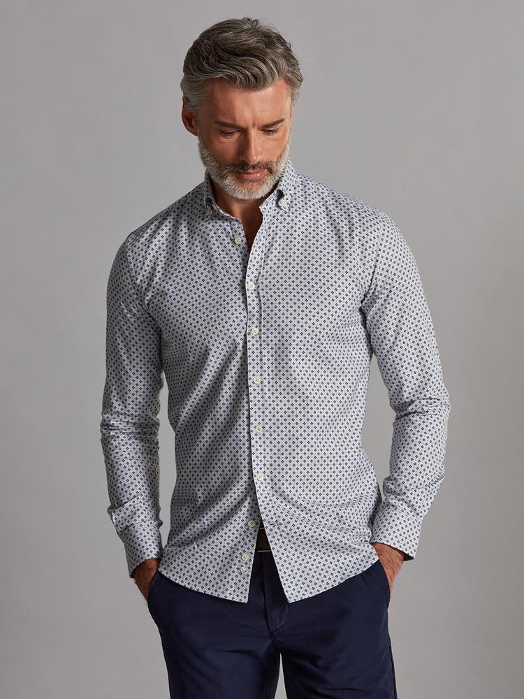 Nelson grey slim fit shirt with printed pattern - Button-down collar