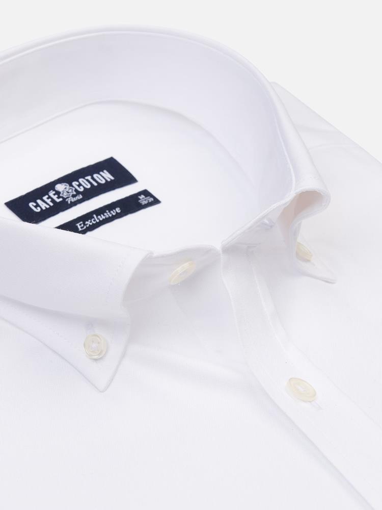 Chemise cintrée en pin point blanc - Col Boutonné