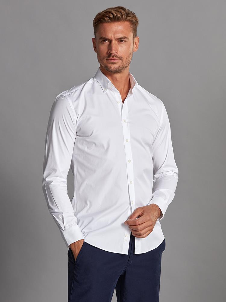 White poplin slim fit shirt - Button-down collar