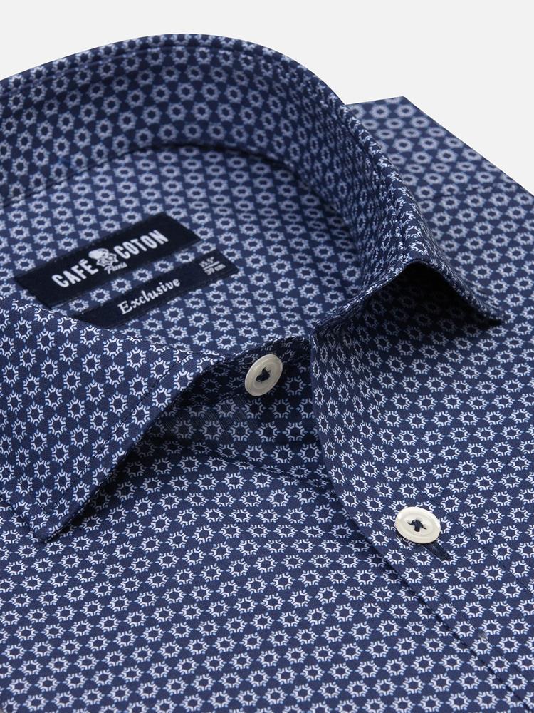 Alvin navy blue slim fit shirt with printed pattern