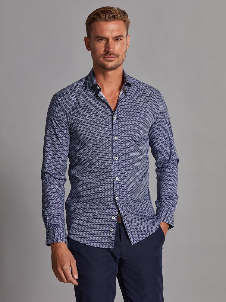 Alvin navy blue slim fit shirt with printed pattern