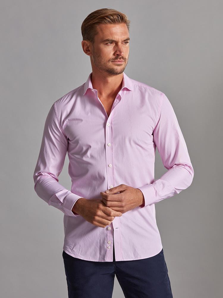 Menthon pink striped slim fit shirt