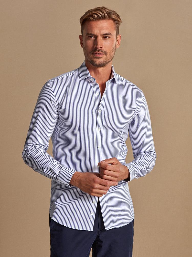 Mitch navy blue striped organic slim fit shirt