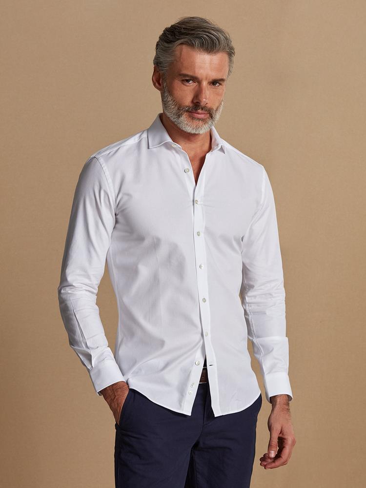 Tiago white textured organic slim fit shirt