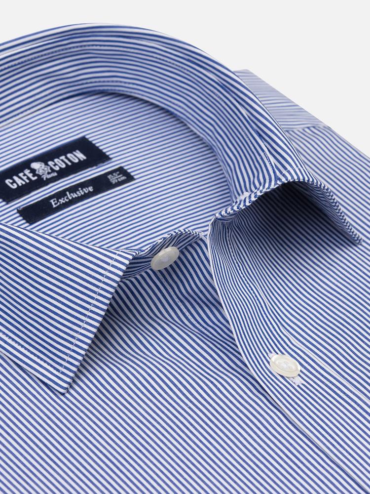 Menthon navy blue striped slim fit shirt - Small collar