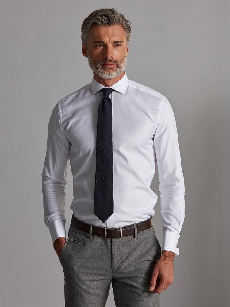 Miles white textured slim fit shirt - Musketeer cuffs