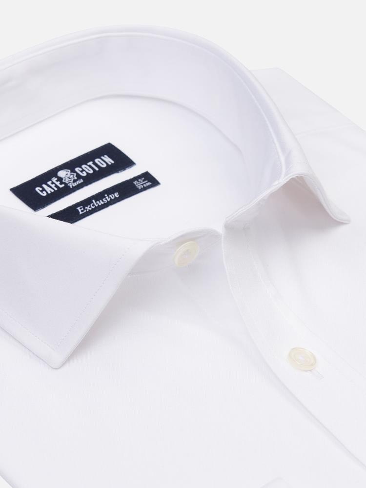 Chemise cintrée en pin point blanc - Poignets Mousquetaires