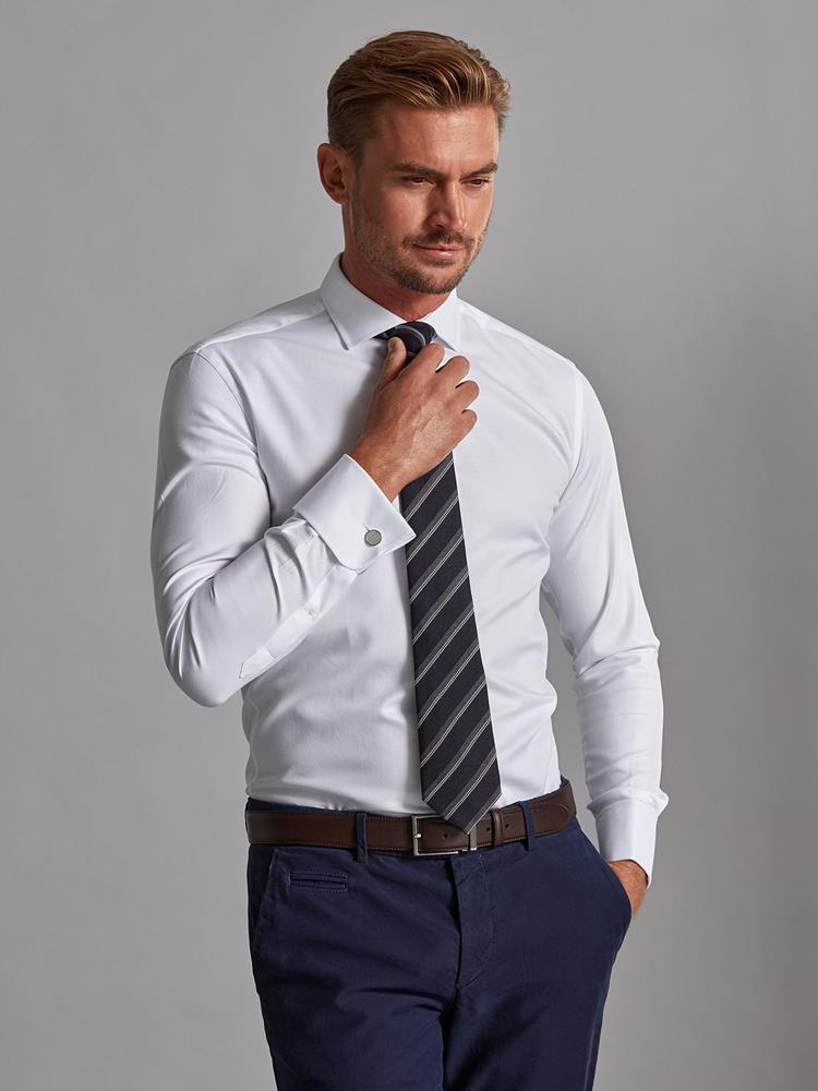 White twill slim fit shirt - Musketeer cuffs