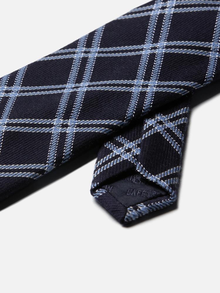 Navy blue check silk tie