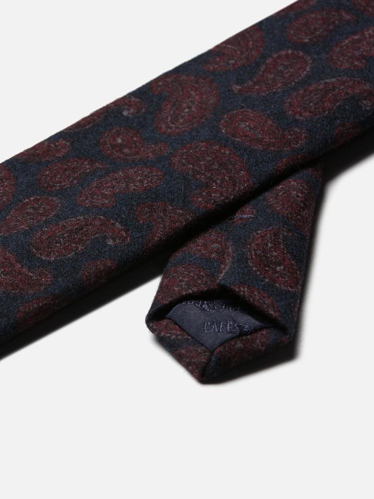 Navy red Paisley print silk and wool tie