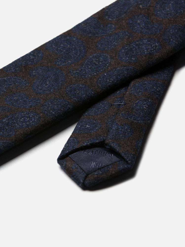 Brown Paisley print silk and wool tie