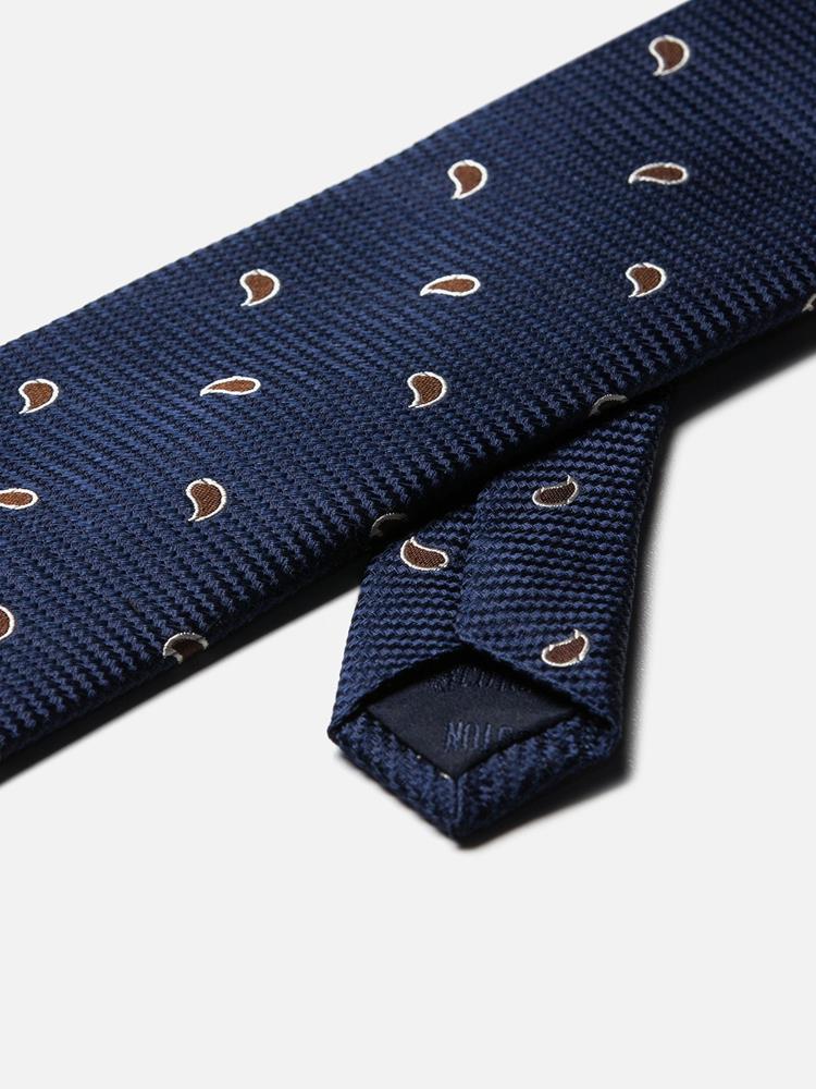 Navy brown Paisley print silk tie