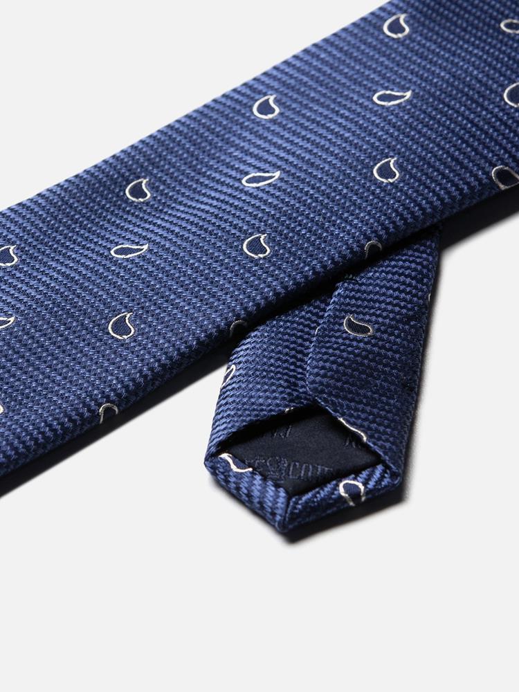 Cravate en soie bleue à motifs cachemire marine