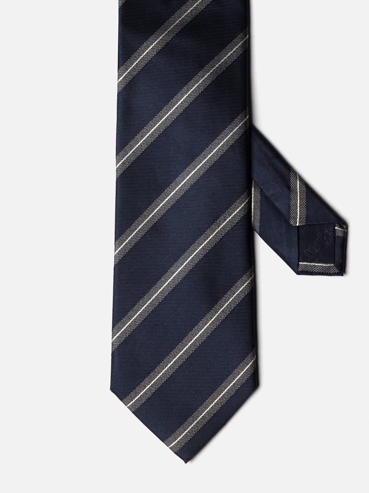 Navy grey stripes silk tie